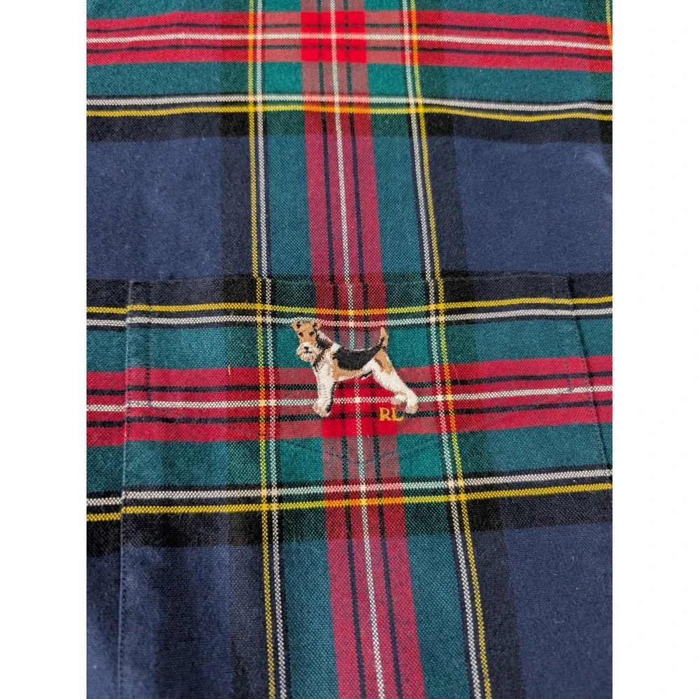 Vintage 1990s Polo Ralph Lauren Blake Dog Logo Scottie Button Up Shirt XL Tartan